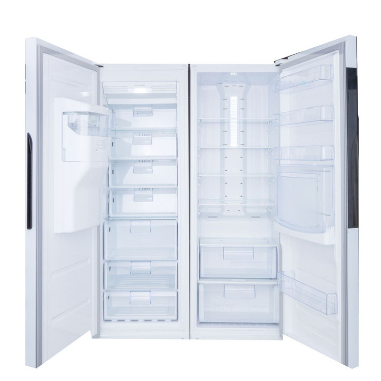 یخچال فریزر دوقلو 17 فوت هیمالیا مدل آلفا NF280a-NR440a، دارای نمایشگر و بدون برفک، با ارتفاع 192، پهنای 130 و عمق 70 سانتی متر، میزان مصرف انرژی B، دارای 5 طبقه در یخچال و 8 کشو در فریزر